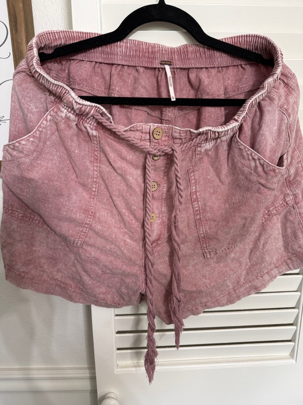 Free People Mauve Pink Drawstring Linen Blend Shorts - Picture 5 of 8